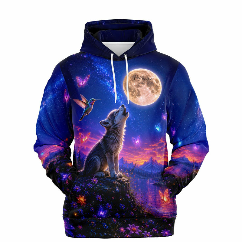 Dreamer Hoodie mit Wolf, Vollmond und Schmetterlingen – stylische Kleidung für Fans kreativer Diamond Painting Motive