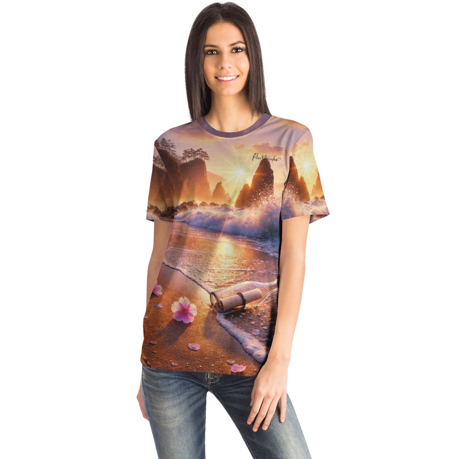 Frau trägt Dreamer T-Shirt mit Meer-Motiv, inspiriert durch Diamond Painting und Malen nach Zahlen Designs