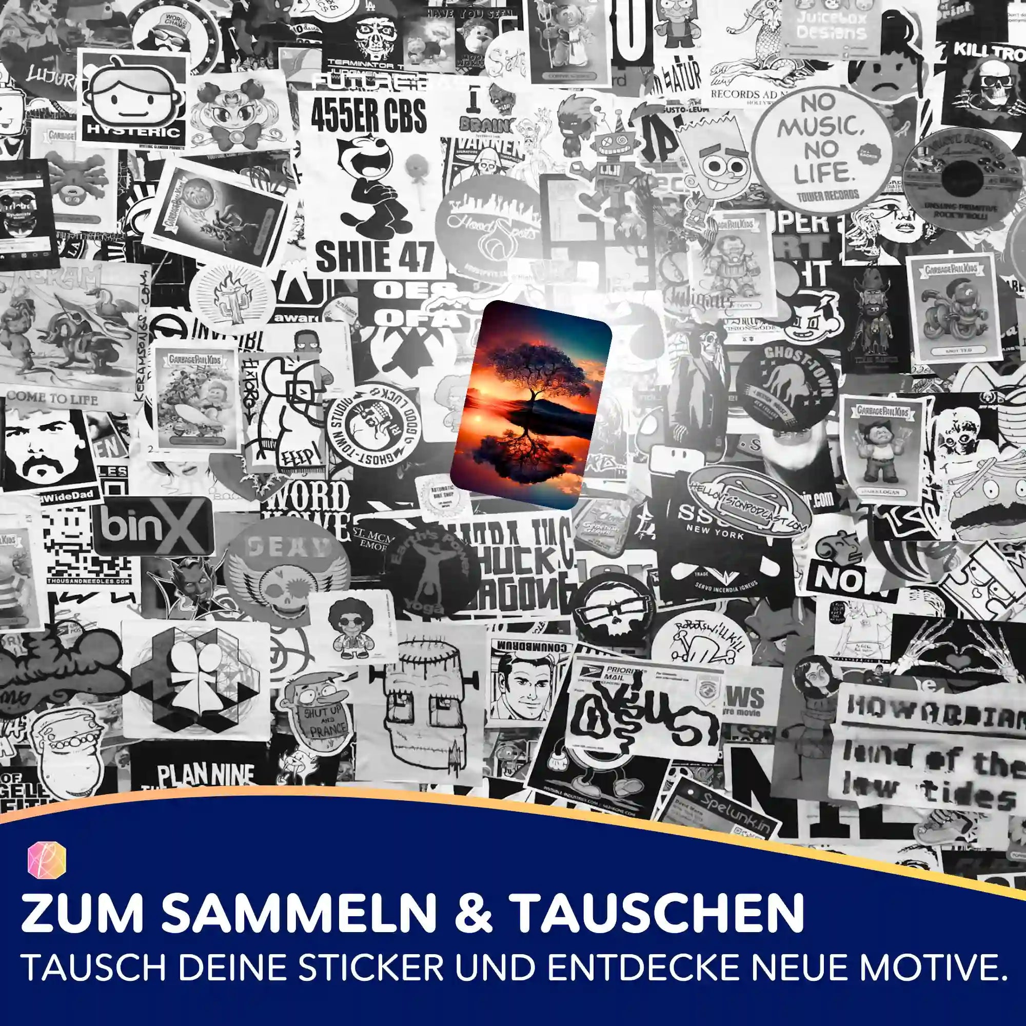 Aufkleber 5er-Set - Baum im Sonnenuntergang