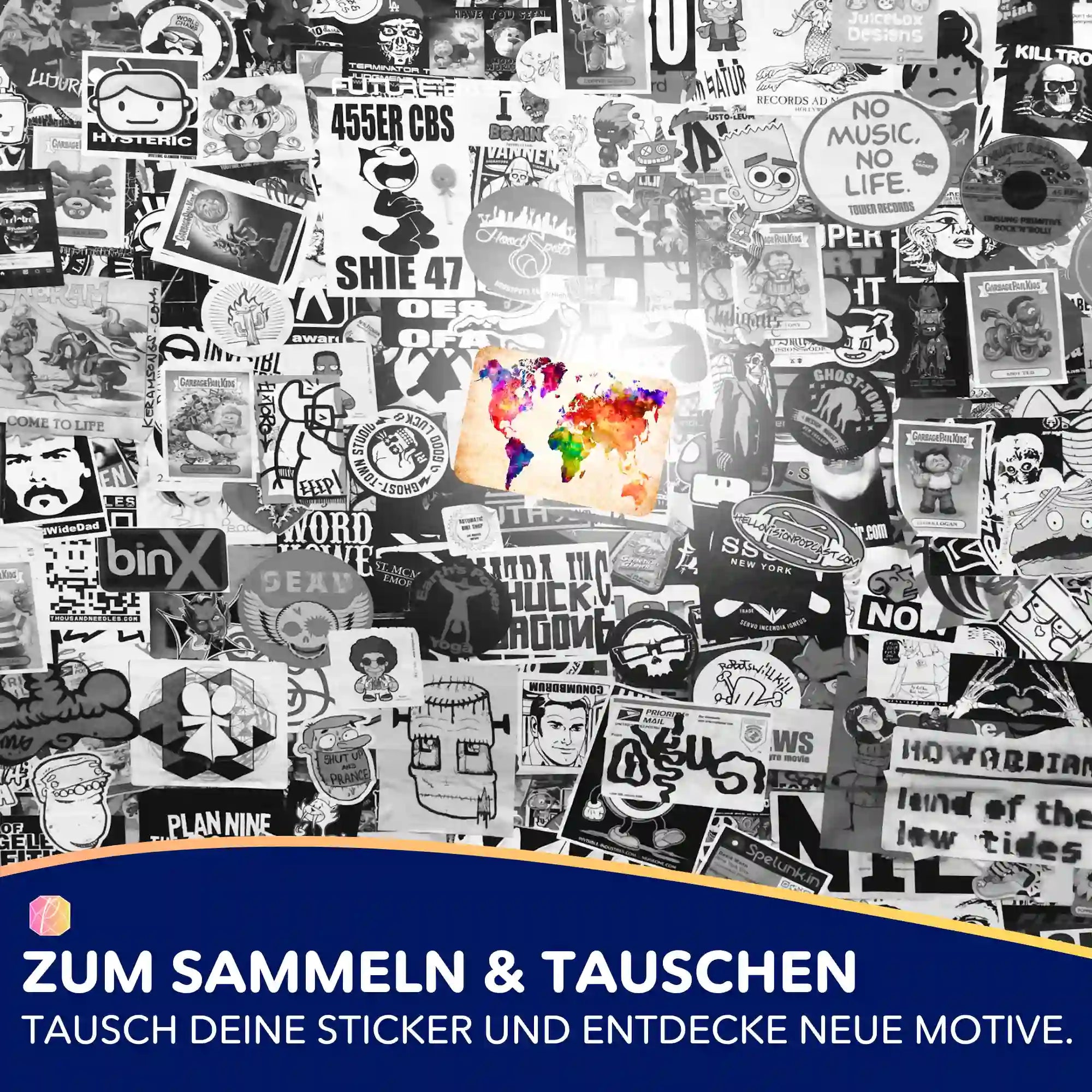 Aufkleber 5er-Set - Bunte Weltkarte