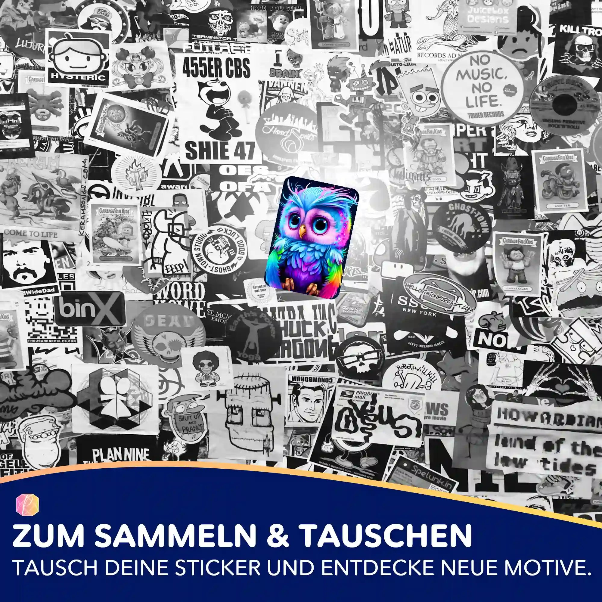 Aufkleber 5er-Set - Kleine bunte Eule im Rausch der Farben