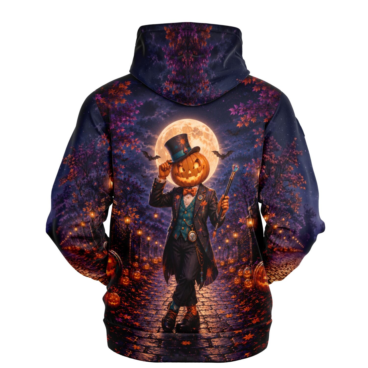 Dreamer Hoodie mit Herbstnacht-Motiv, Kürbiskopf-Gentleman und Vollmond im Diamond Painting Stil für DIY-Fans