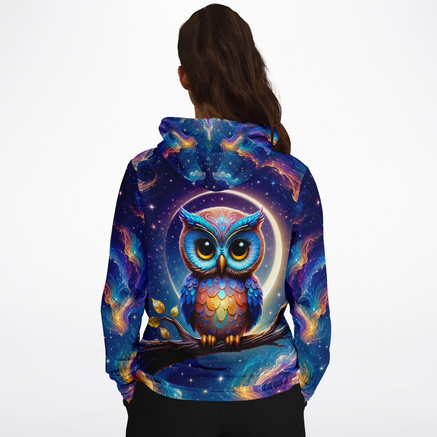 Dreamer Hoodie mit farbenfrohem Eulen-Motiv Oskars im Galaxy-Design, ideal für Fans von Malen nach Zahlen und Diamond Painting