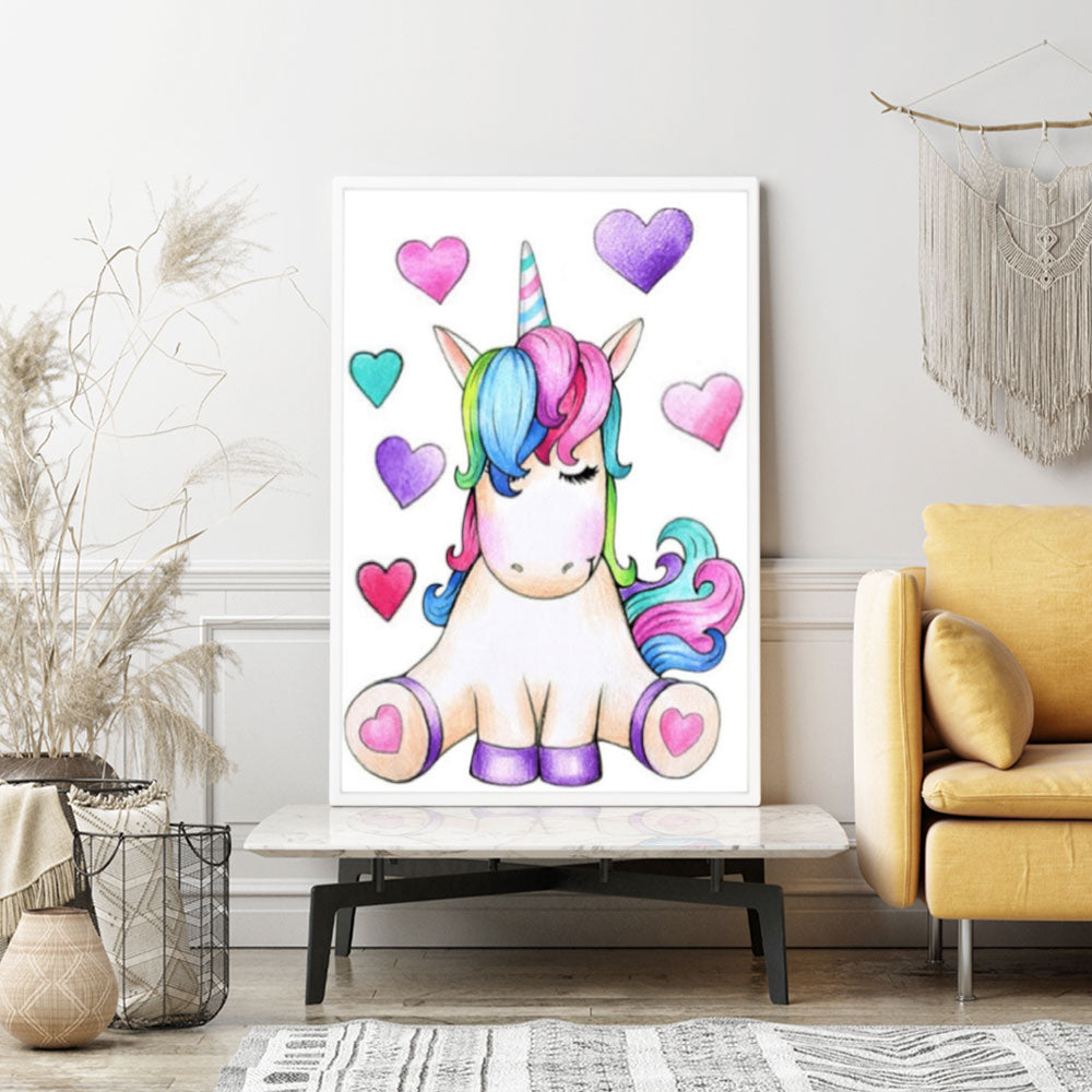 GRATIS Diamond Painting Wandgestaltung Buntes Einhorn