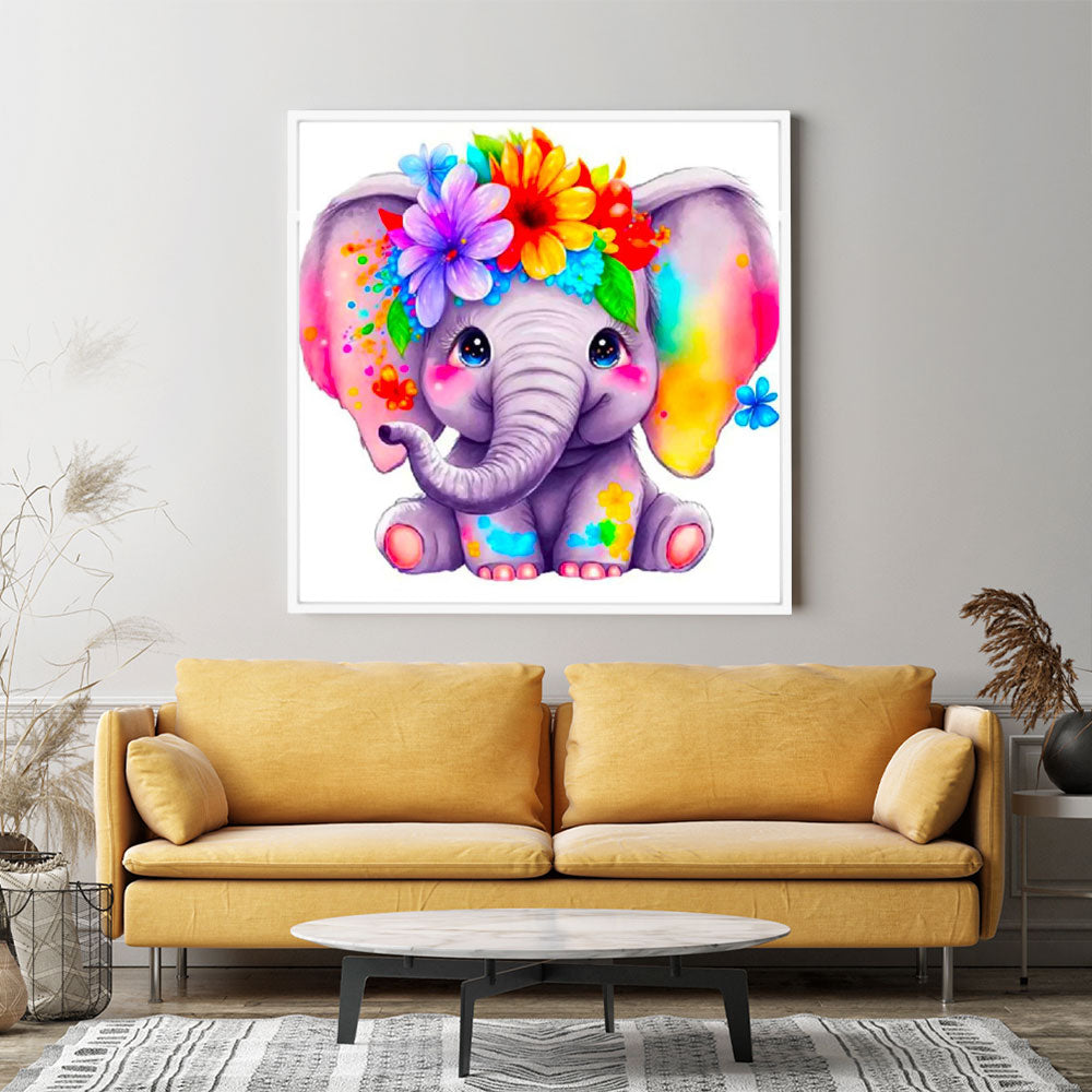 Diamond Painting Kids Wandgestaltung Der kleine Blumenelefant