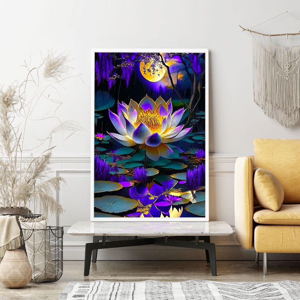 Diamond Painting Wandgestaltung Lila Mondblume