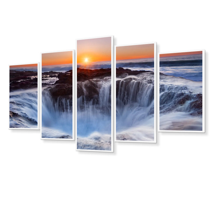 Diamond Painting Wandbild Sonnenaufgang am Wasserfall XXL / 5-Teilig