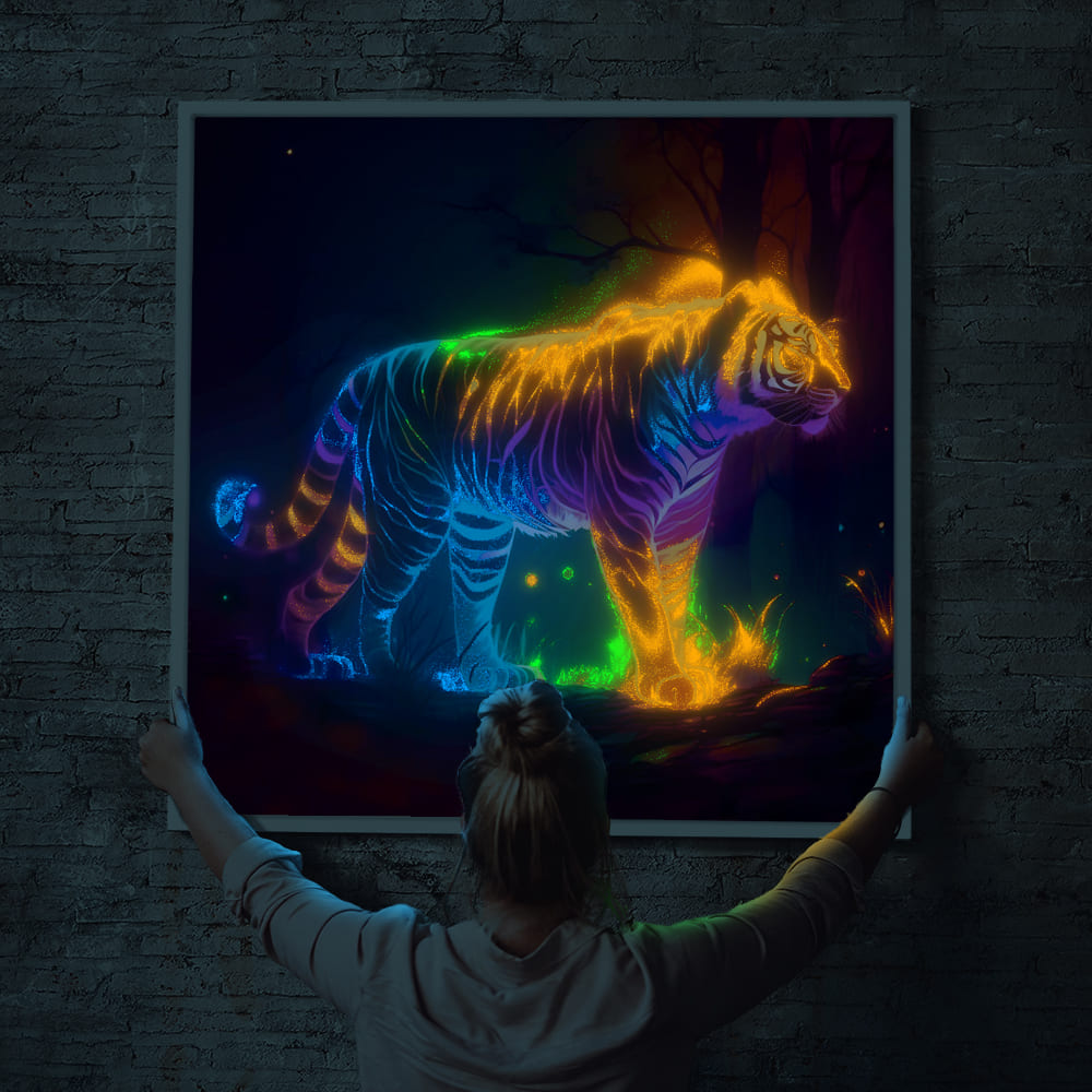 Diamond Painting Leuchtbild Special Wandgestaltung Colorful lightning tiger
