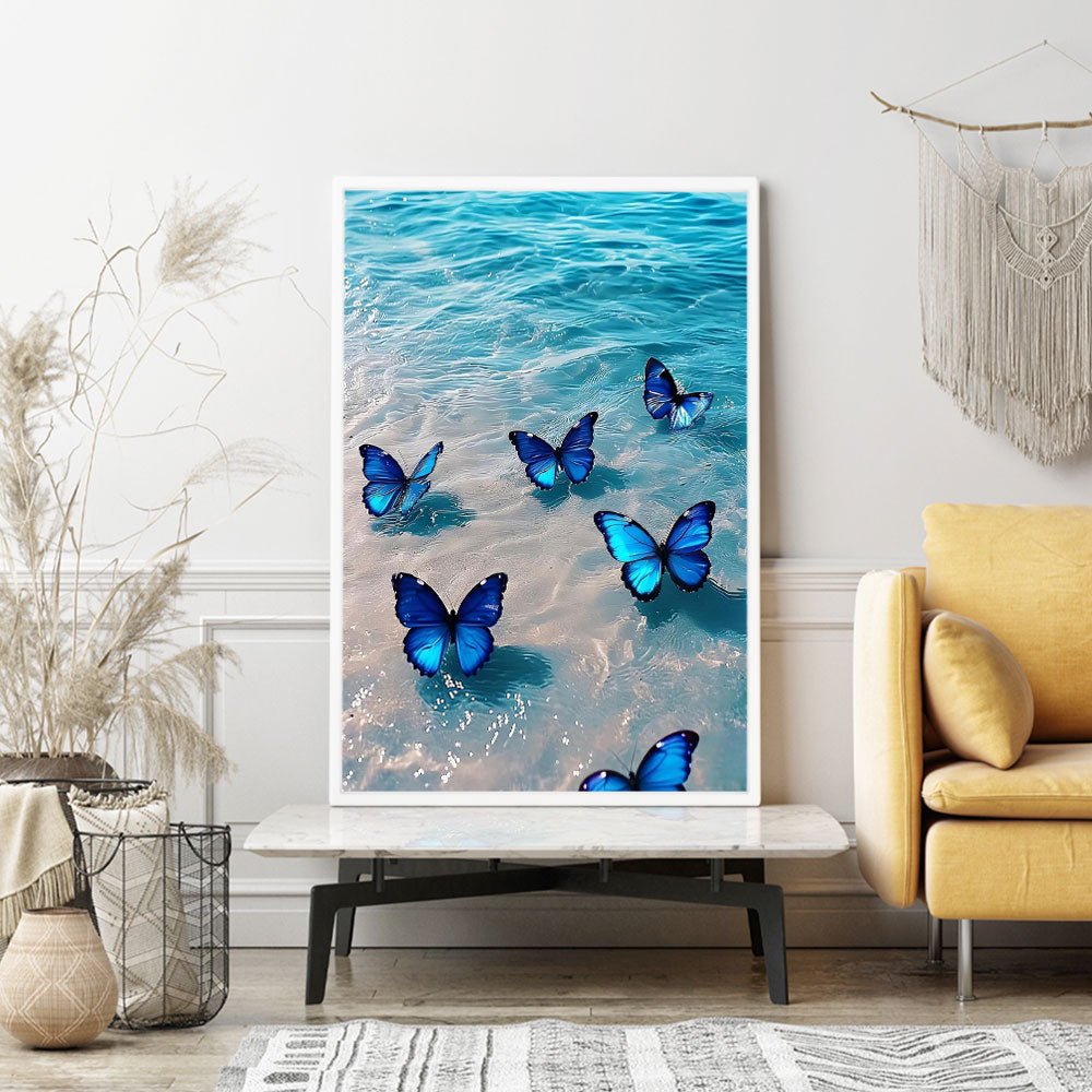 Diamond Painting Wandgestaltung Blauer Schmetterlingsstrand