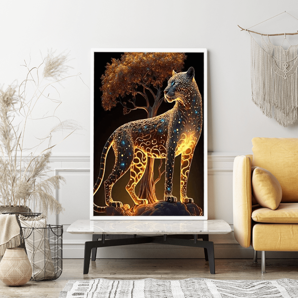 Diamond Painting Wandgestaltung Goldener Leopard