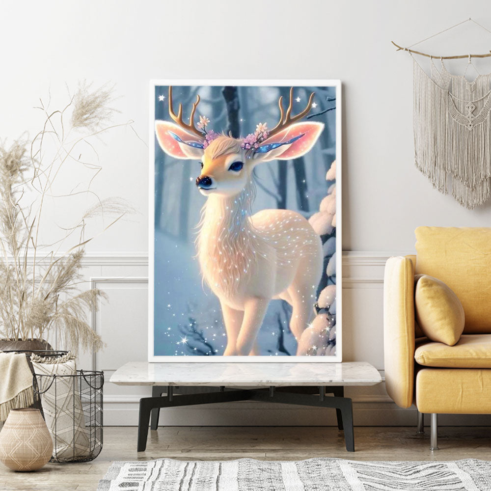 Diamond Painting Wandgestaltung Kleiner Hirsch im Winterland