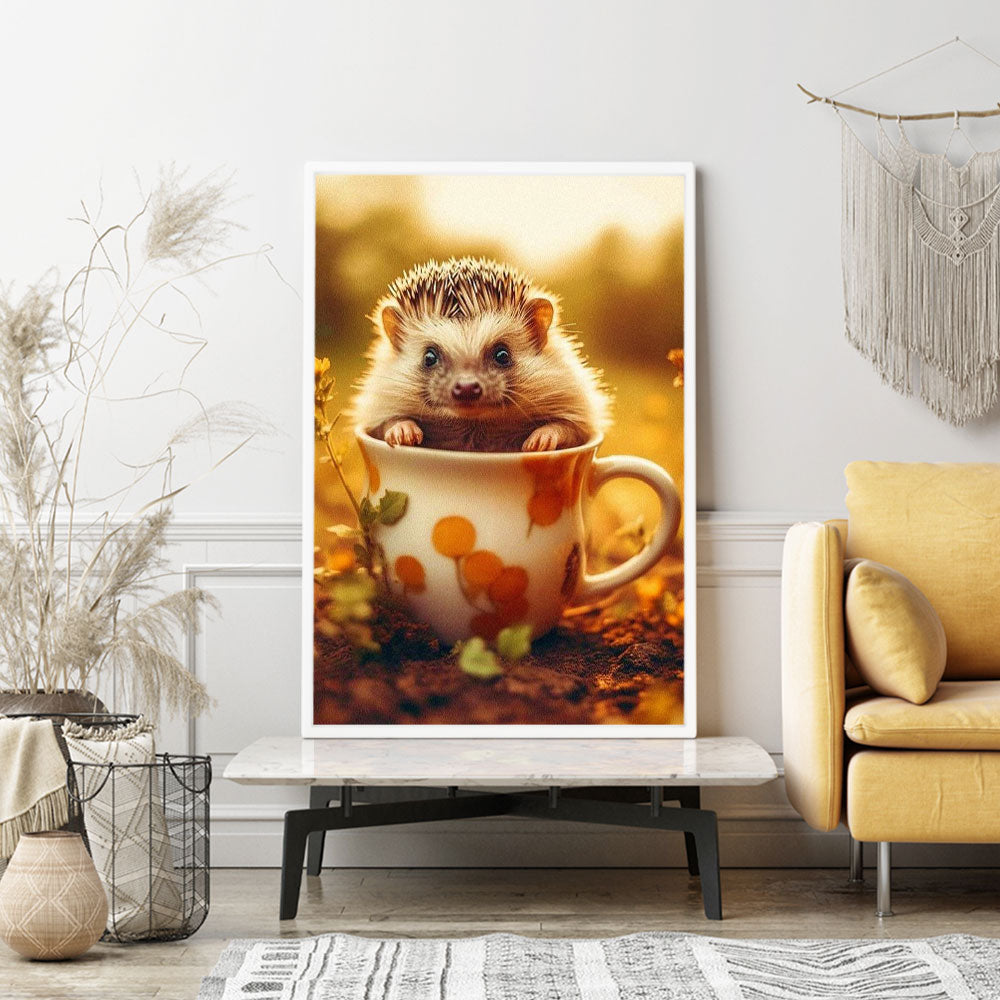 Diamond Painting Wandgestaltung Little Hedgehog in a cup
