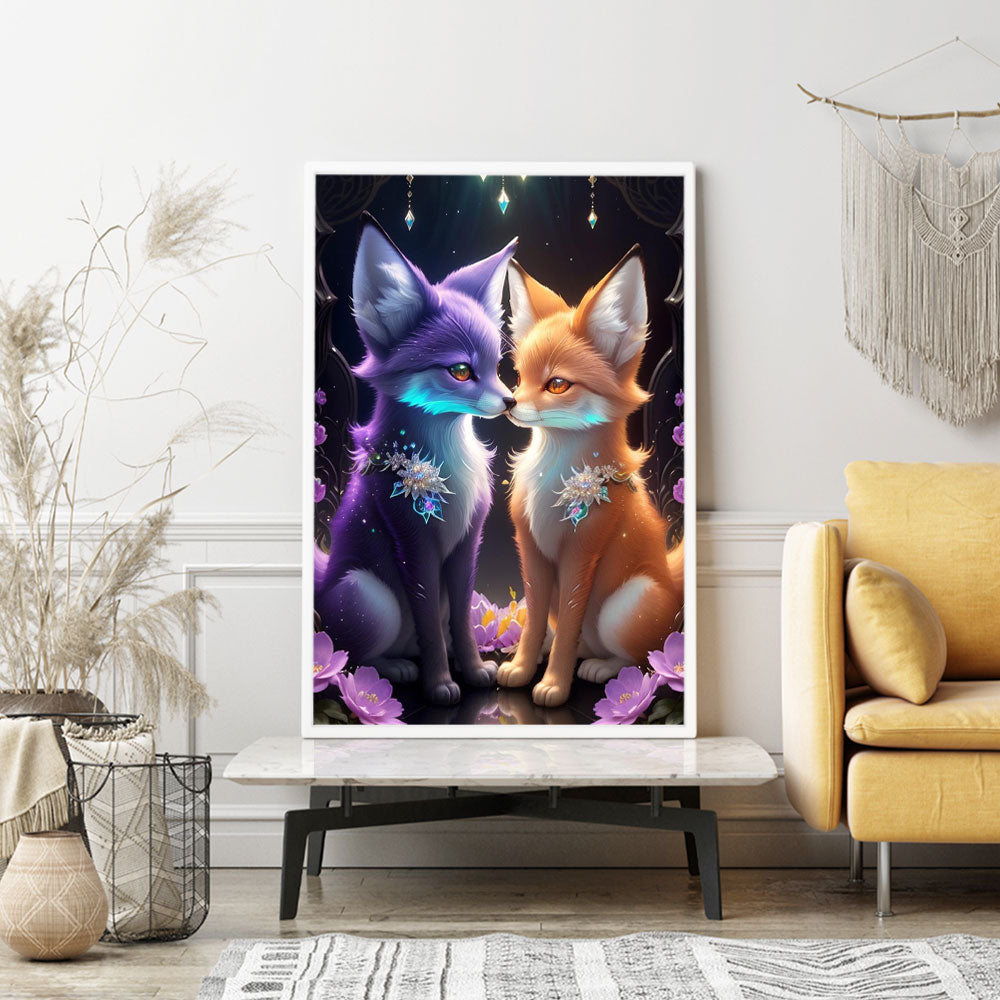 Diamond Painting Wandgestaltung Purple and white fox
