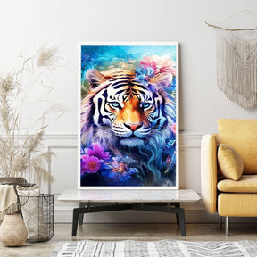 Diamond Painting Wandgestaltung Tiger im zarten Blütentraum