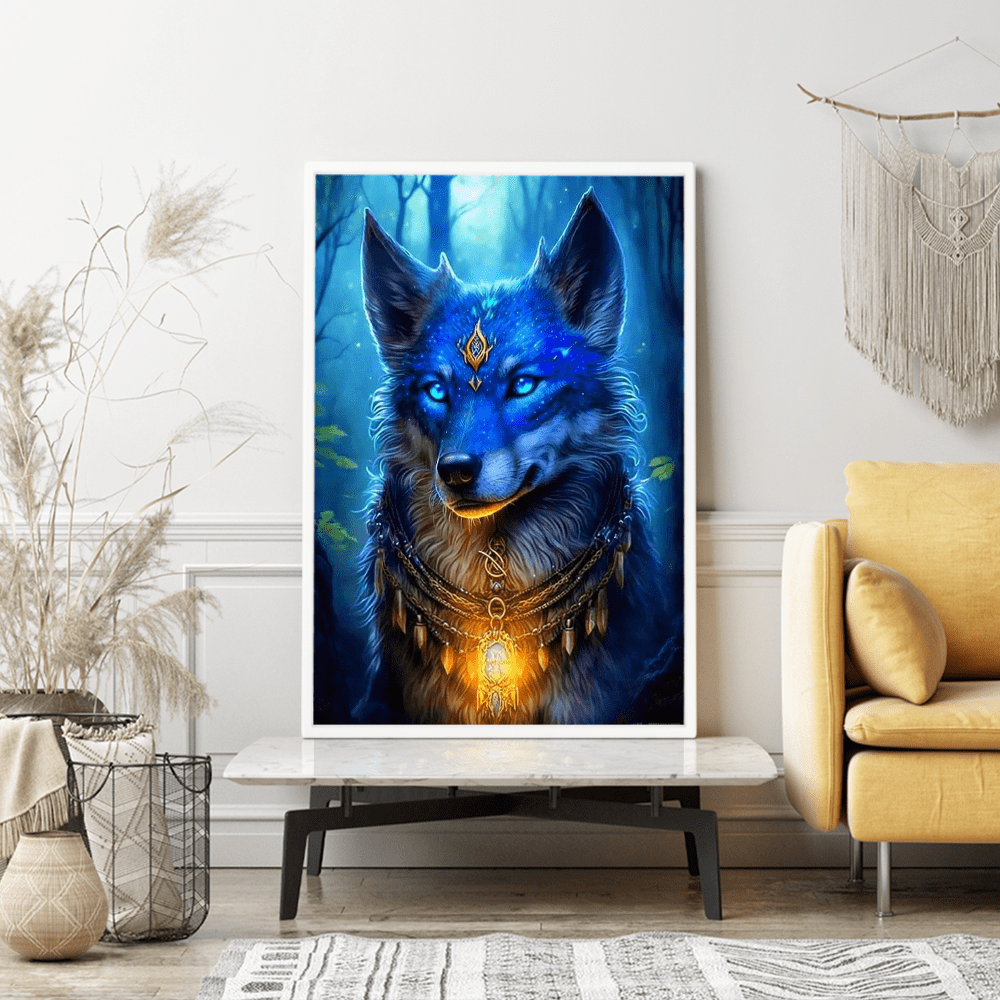Diamond Painting Wandgestaltung Blauer Wolf