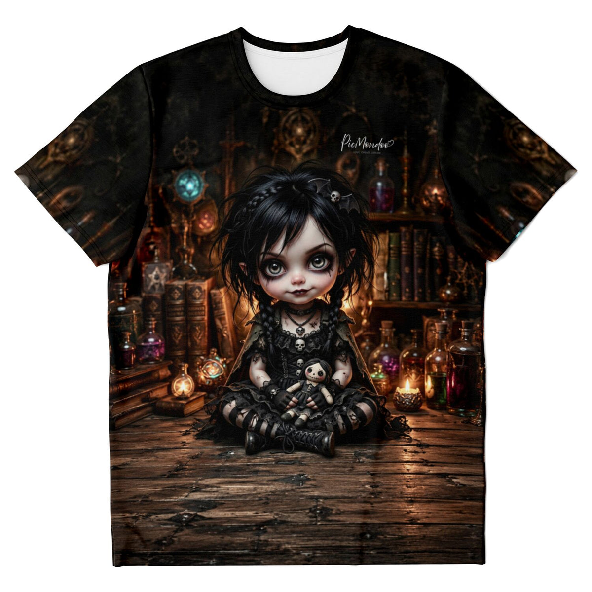 Schwarzes Dreamer T-Shirt mit Little Mistelchen Motiv im Gothic-Stil als Fan-Artikel für Diamond Painting Fans.