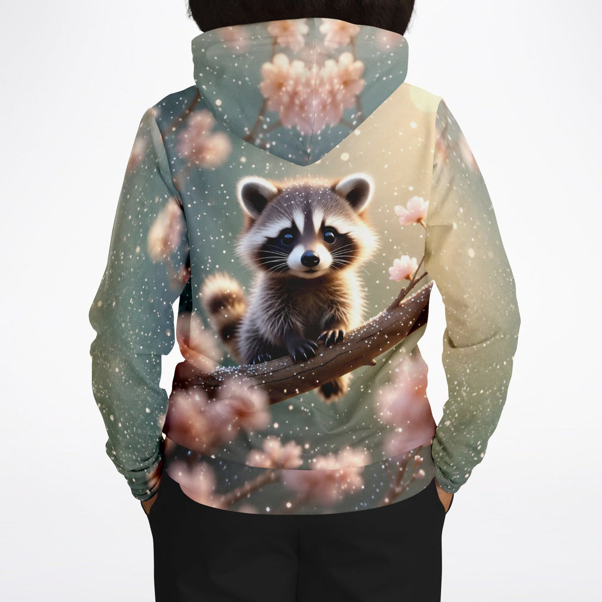 Dreamer Hoodie mit Waschbär Motiv im Kirschblüten-Design, ideal für Diamond Painting und Malen nach Zahlen Fans