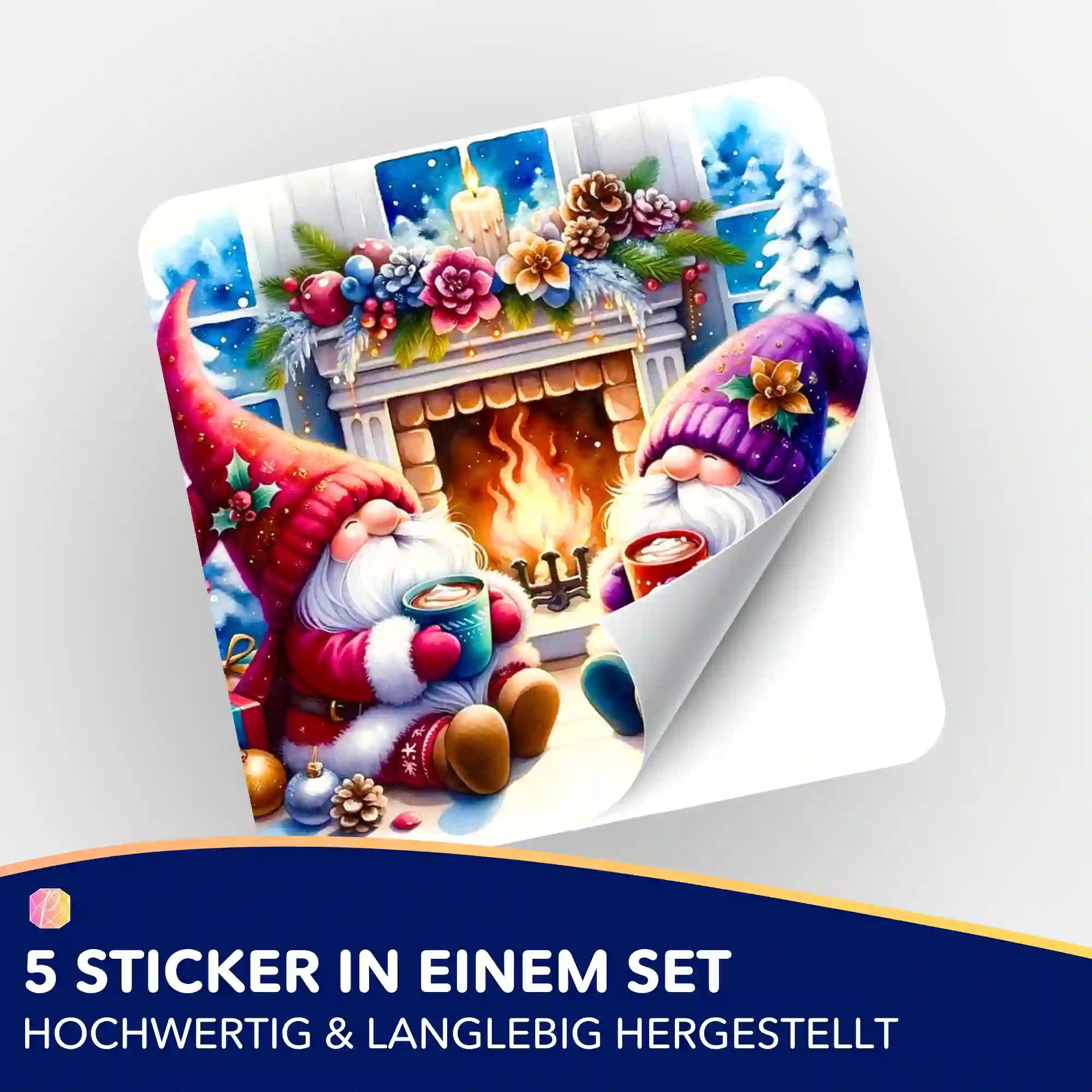 Aufkleber 5er-Set - Weihnachtswichtel am Kamin