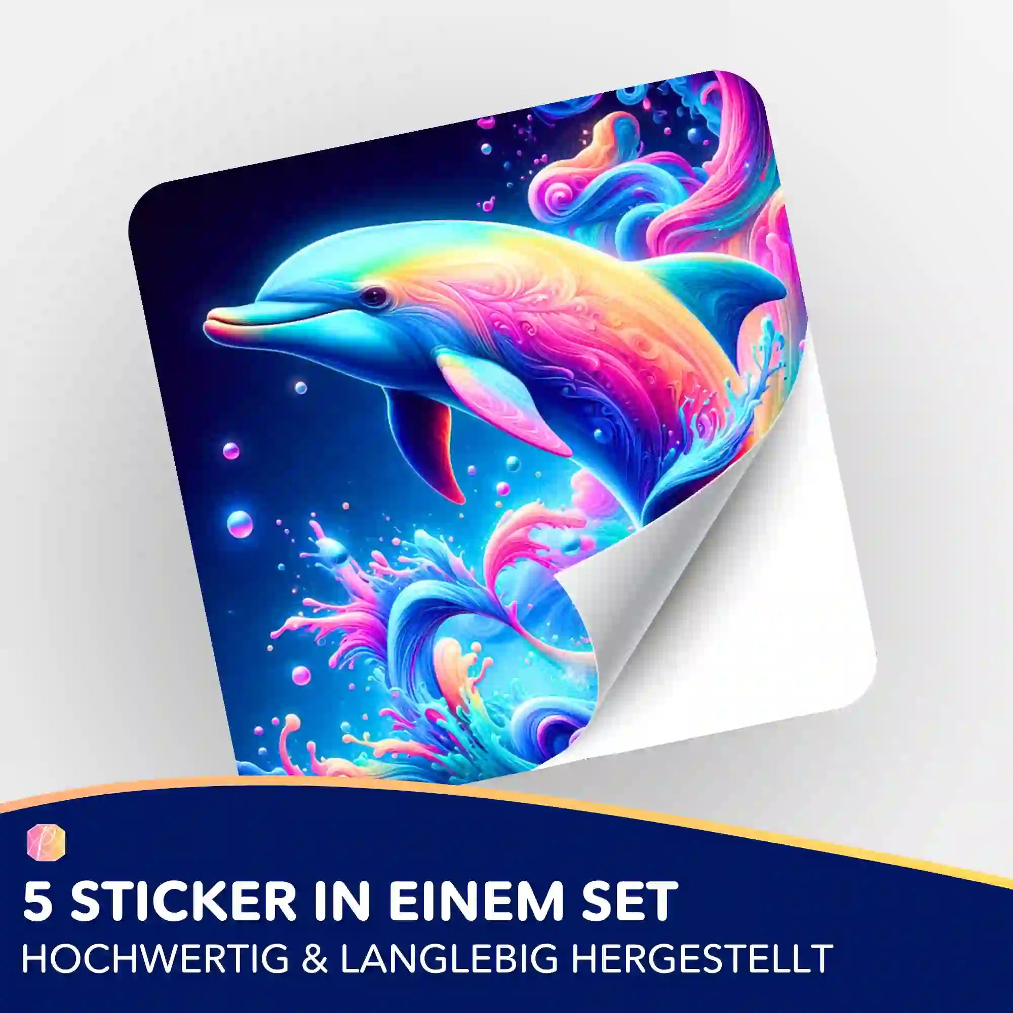 Aufkleber 5er-Set - Delfin im Farbenmeer