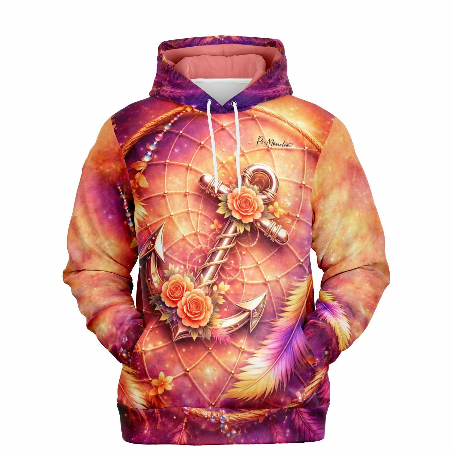 Dreamer Hoodie mit Anker- und Rosenmotiv in warmen Farben, passend zu Diamond Painting und Malen nach Zahlen Kunst
