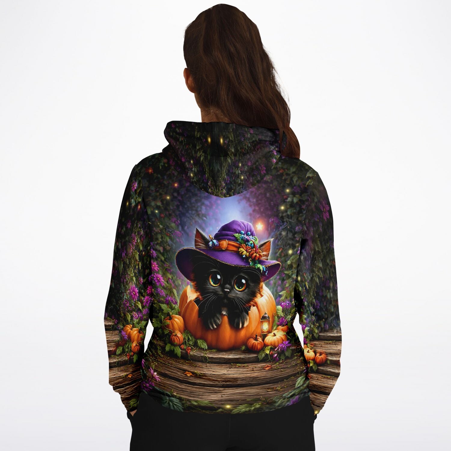 Dreamer Hoodie mit Herbstpfötchen Motiv: Schwarze Katze im Kürbis, passend im Stil zu Diamond Painting und Malen nach Zahlen