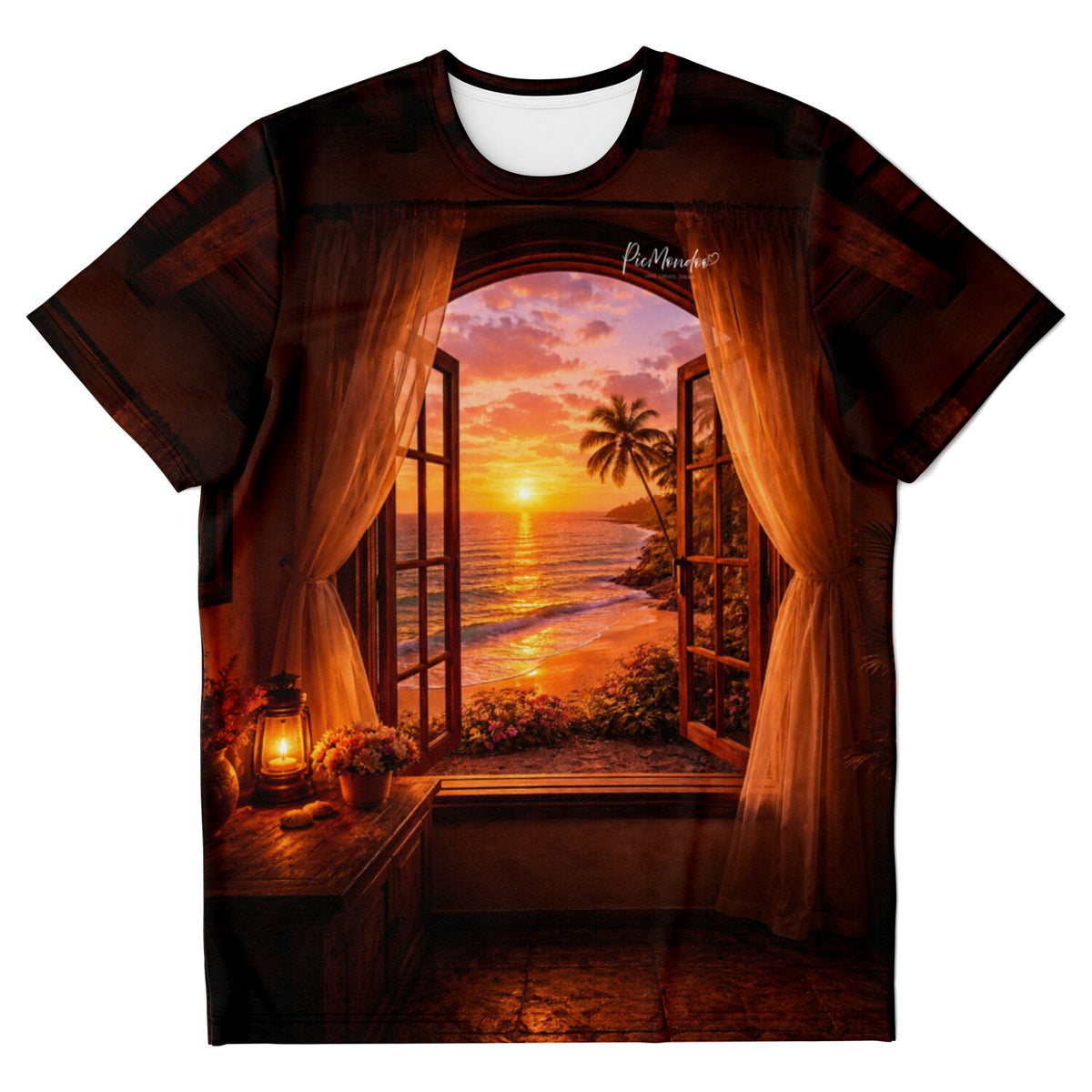 Dreamer T-Shirt Goldene Stille mit Motiv eines romantischen Sonnenuntergangs am Strand, inspiriert durch Diamond Painting