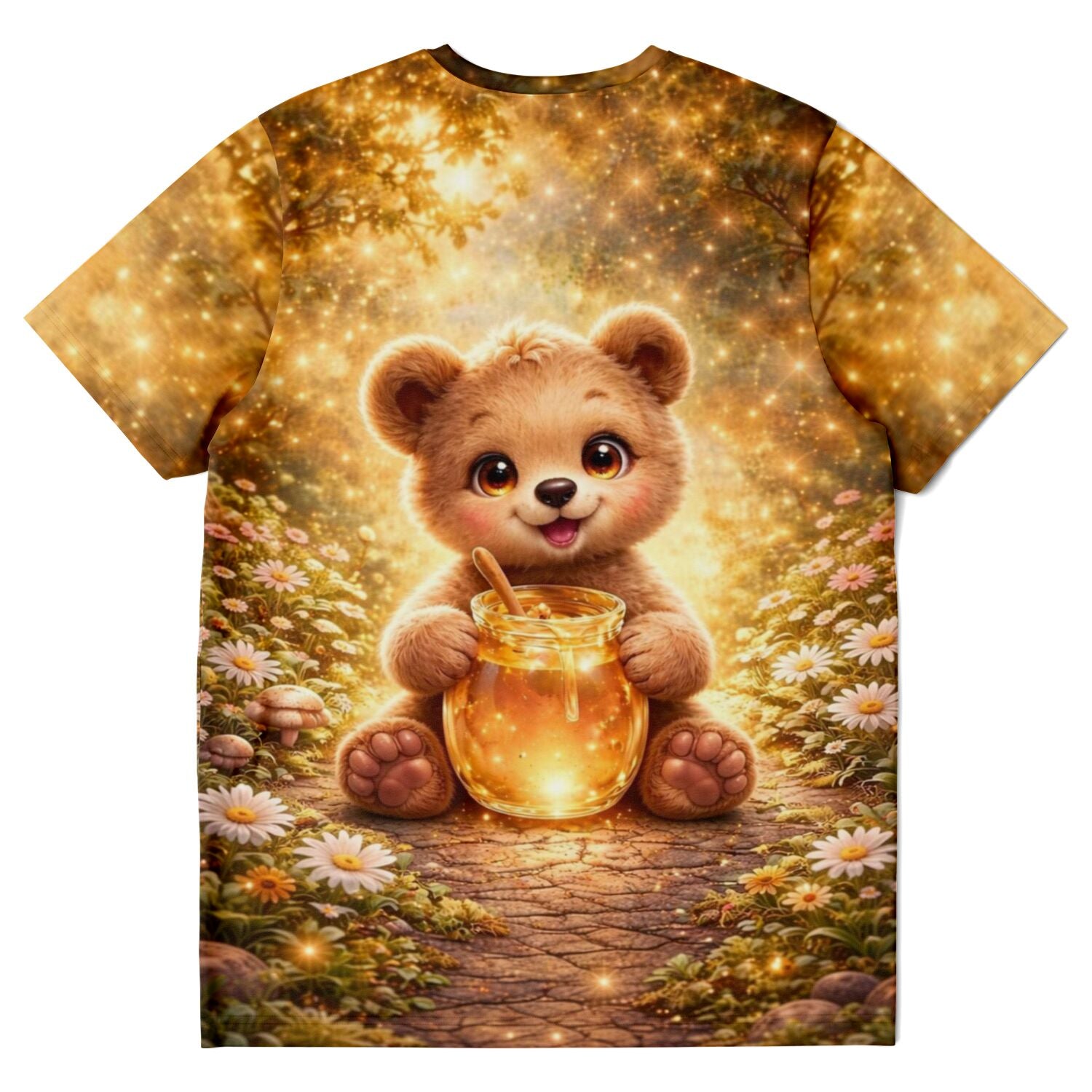 T-Shirt mit süßem Teddybär Motiv wie bei Diamond Painting oder Malen nach Zahlen mit Honigtopf im glitzernden Wald