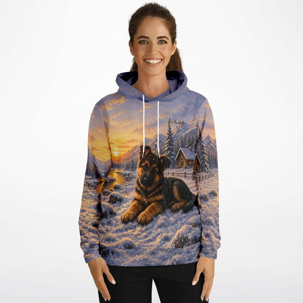 Dreamer Hoodie mit winterlichem Schäferhund-Motiv, inspiriert von Diamond Painting und Malen nach Zahlen Designs