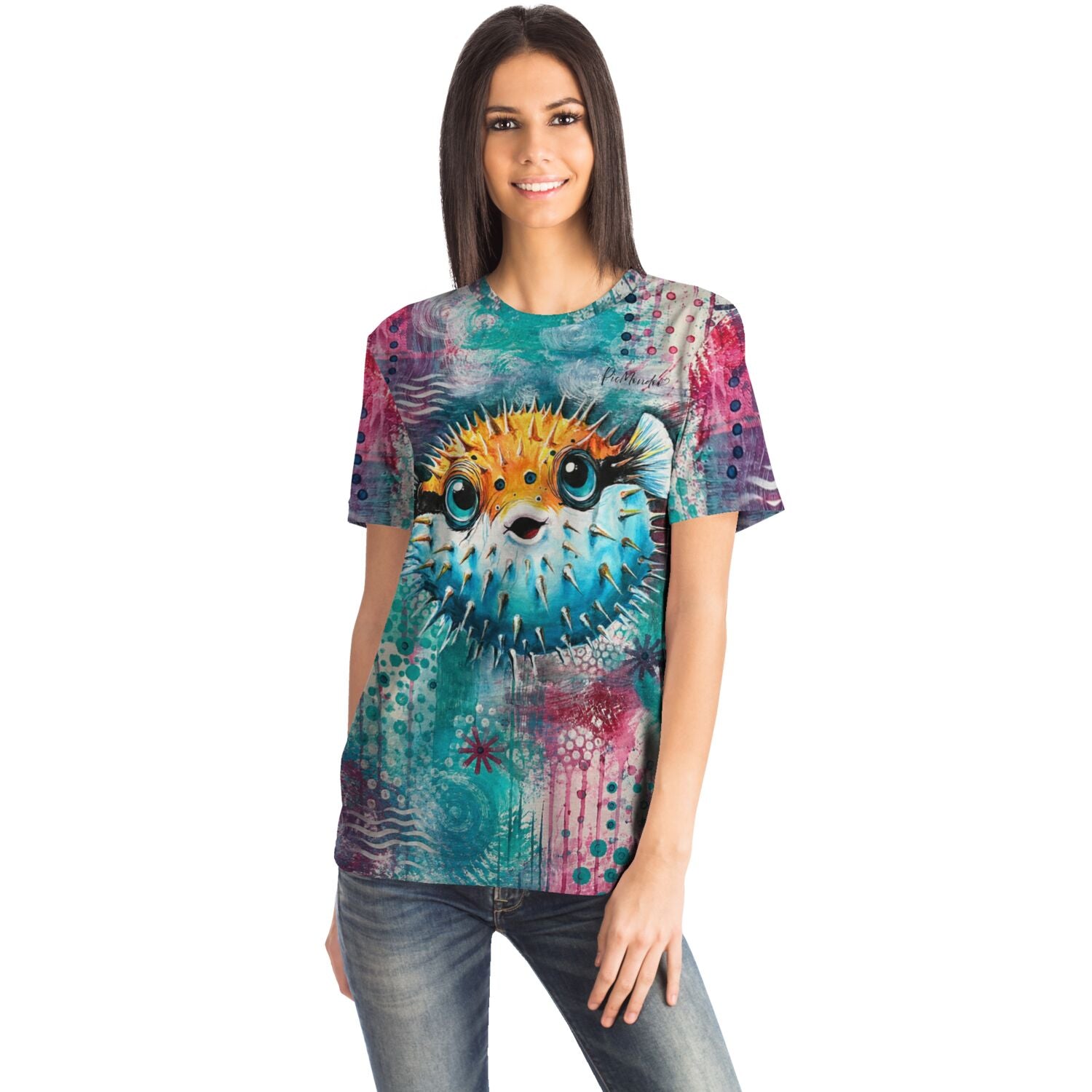 T-Shirt mit buntem Kugelfisch-Motiv, perfekt für Fans von Malen nach Zahlen und Diamond Painting Designs