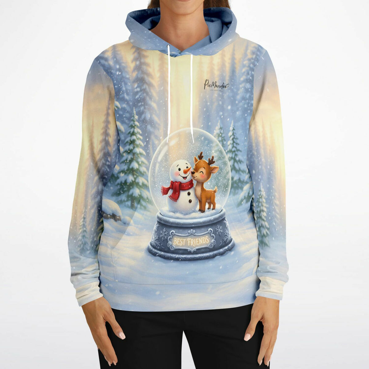 Dreamer Hoodie Best Friends mit Schneemann und Rentier in Schneekugel, passend zu Malen nach Zahlen und Diamond Painting