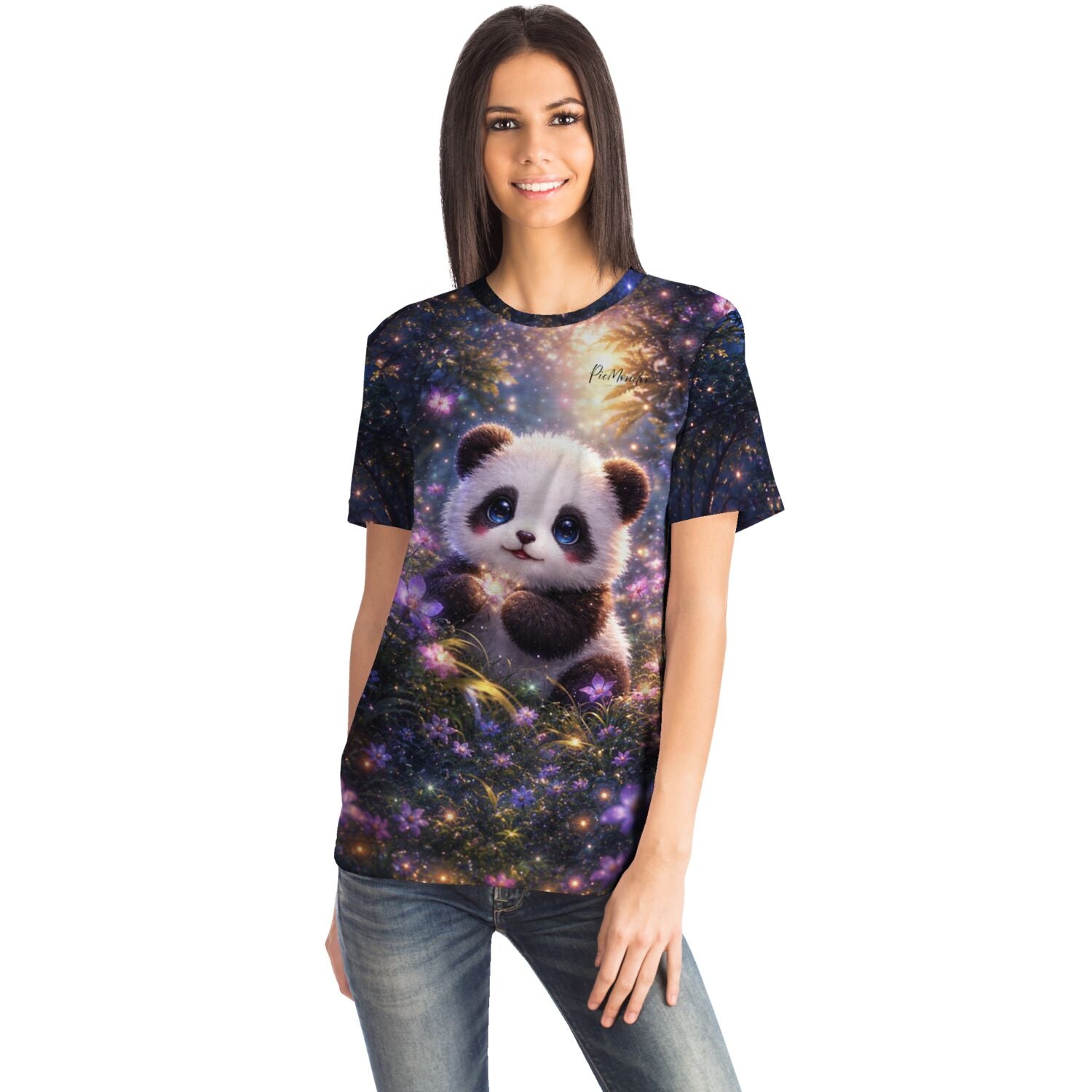 Frau trägt Dreamer T-Shirt mit süßem Panda Motiv, ideal für Fans von Diamond Painting und Malen nach Zahlen