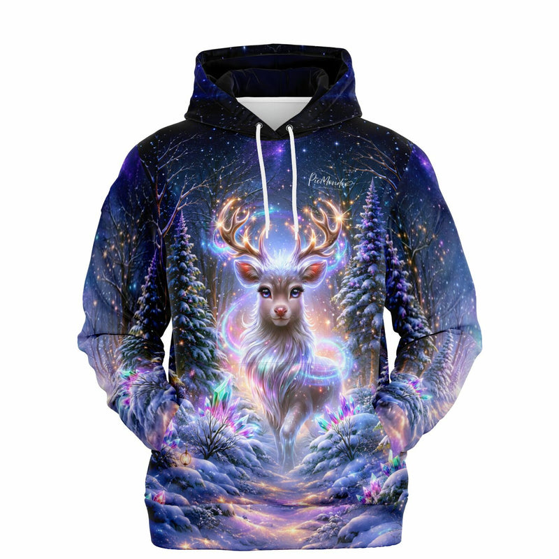 Dreamer Hoodie Magie des Winterwaldes mit leuchtendem Hirsch Motiv im Stil von Diamond Painting und Malen nach Zahlen Kunst