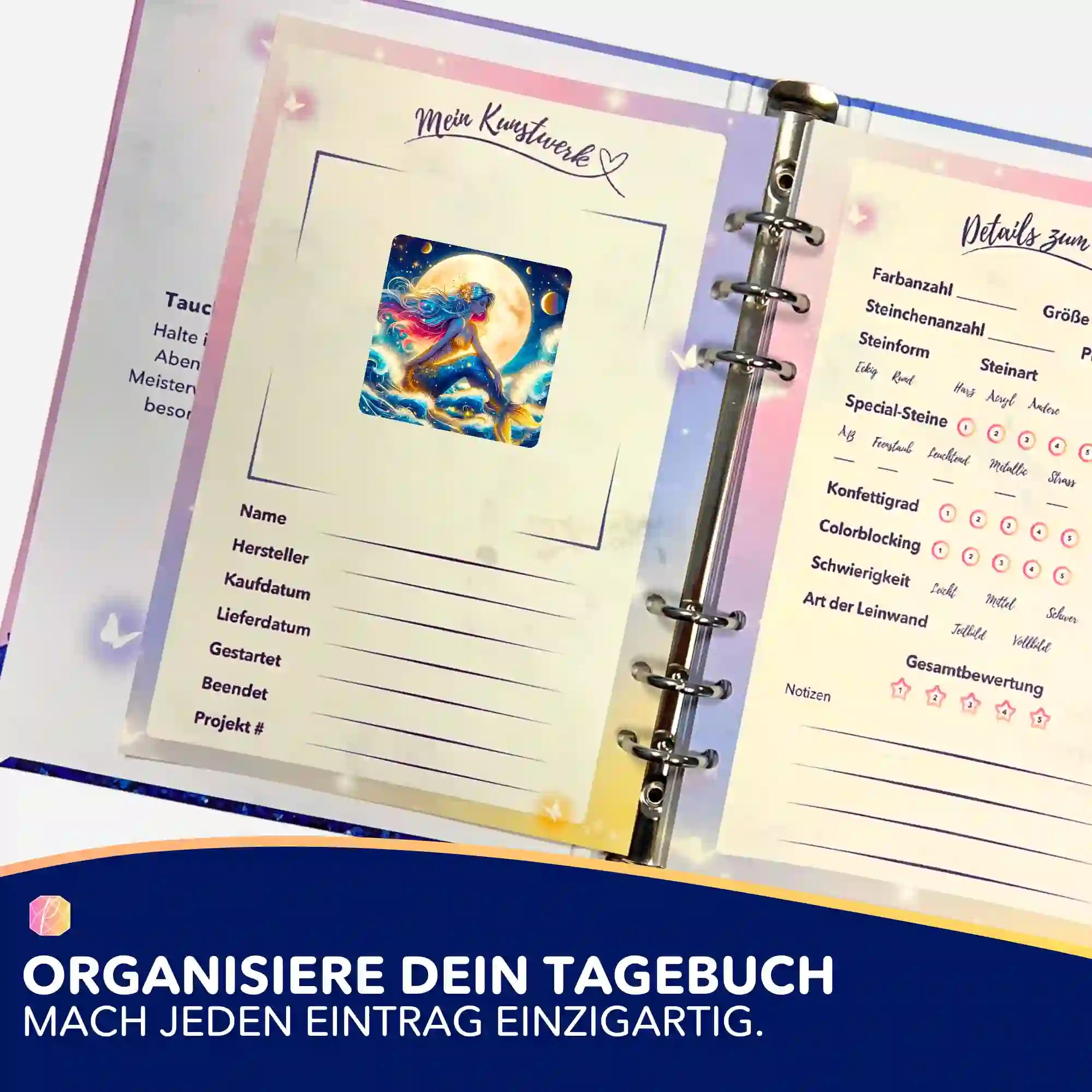 Aufkleber 5er-Set - Meerjungfrau im Sternenhimmel