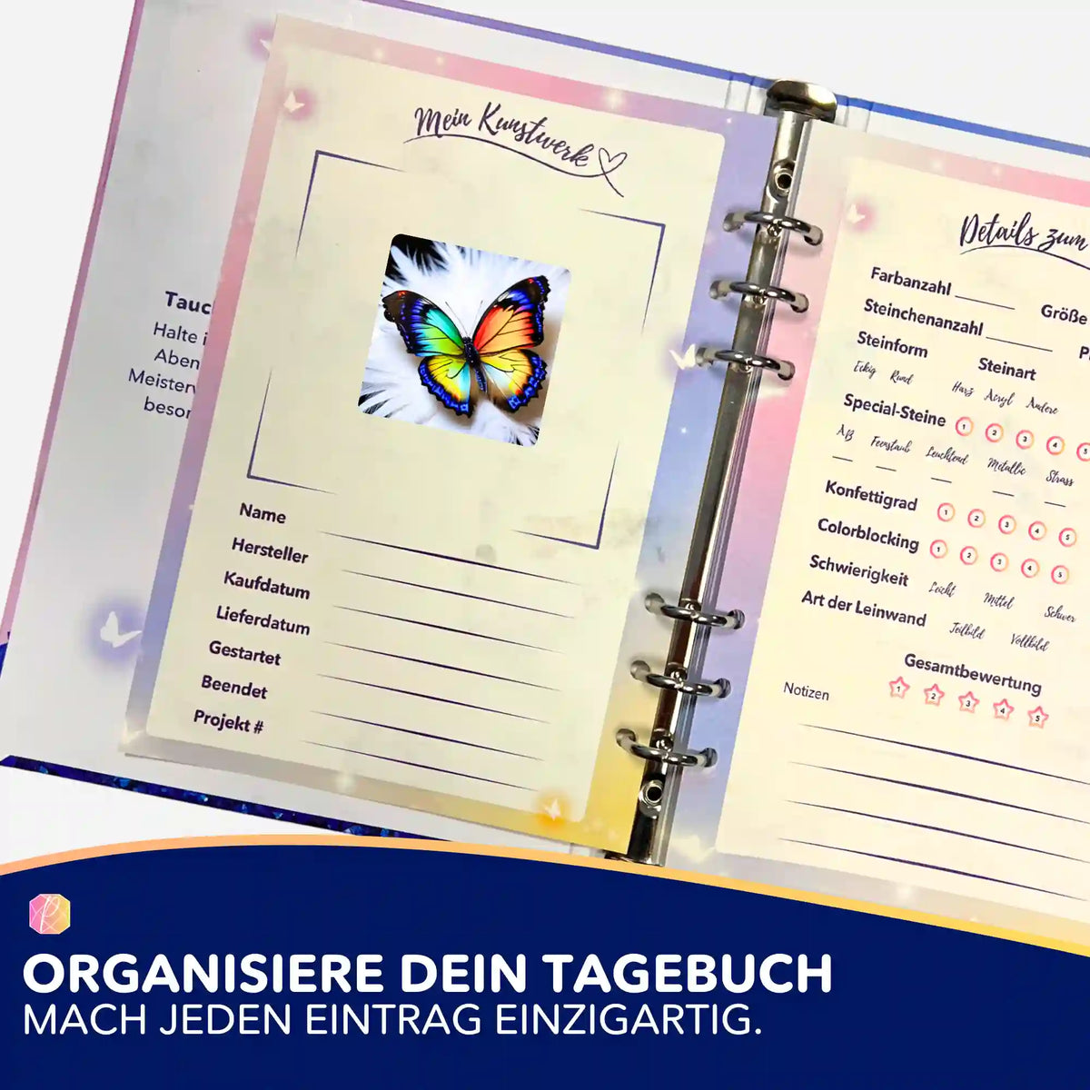 Moni Live Verkauf Sticker Set für Diamond Painting Tagebuch mit buntem Schmetterlingsmotiv zur Projektorganisation