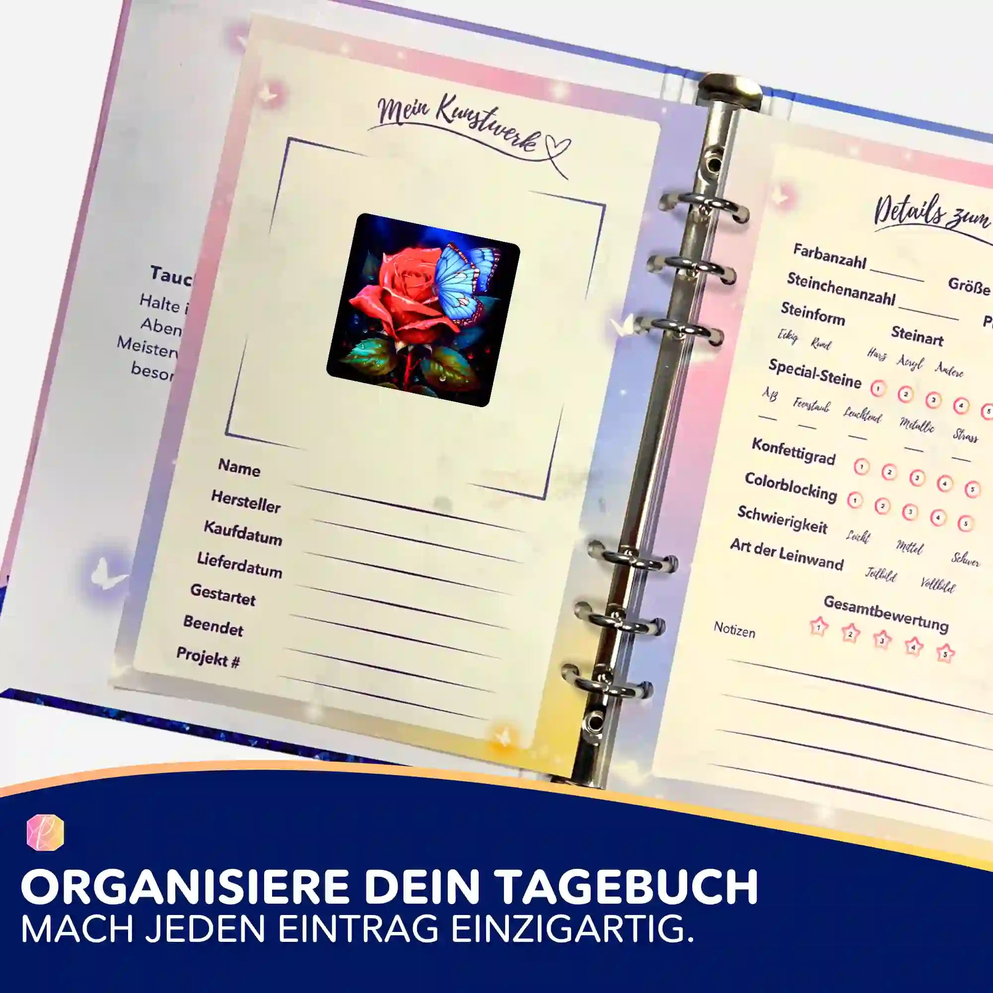 Aufkleber 5er-Set - Rote Rose trifft blauen Schmetterling