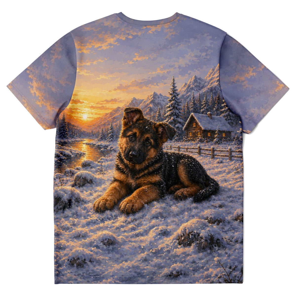 T-Shirt mit Schäferhund-Welpen im Winter, Motiv im Stil von Malen nach Zahlen für Erwachsene und Diamond Painting Fans
