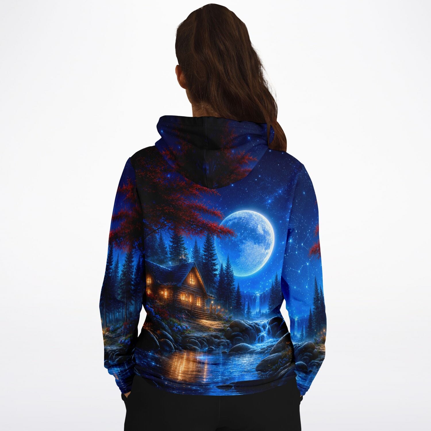 Dreamer Hoodie mit Mondlicht-Landschaft, ideal als Diamond Painting oder Malen nach Zahlen Motiv für Erwachsene.