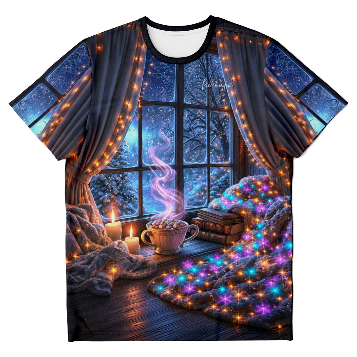 Weihnachtszauber T-Shirt mit winterlichem Fenster-Motiv, perfekt für Fans von Diamond Painting und Malen nach Zahlen