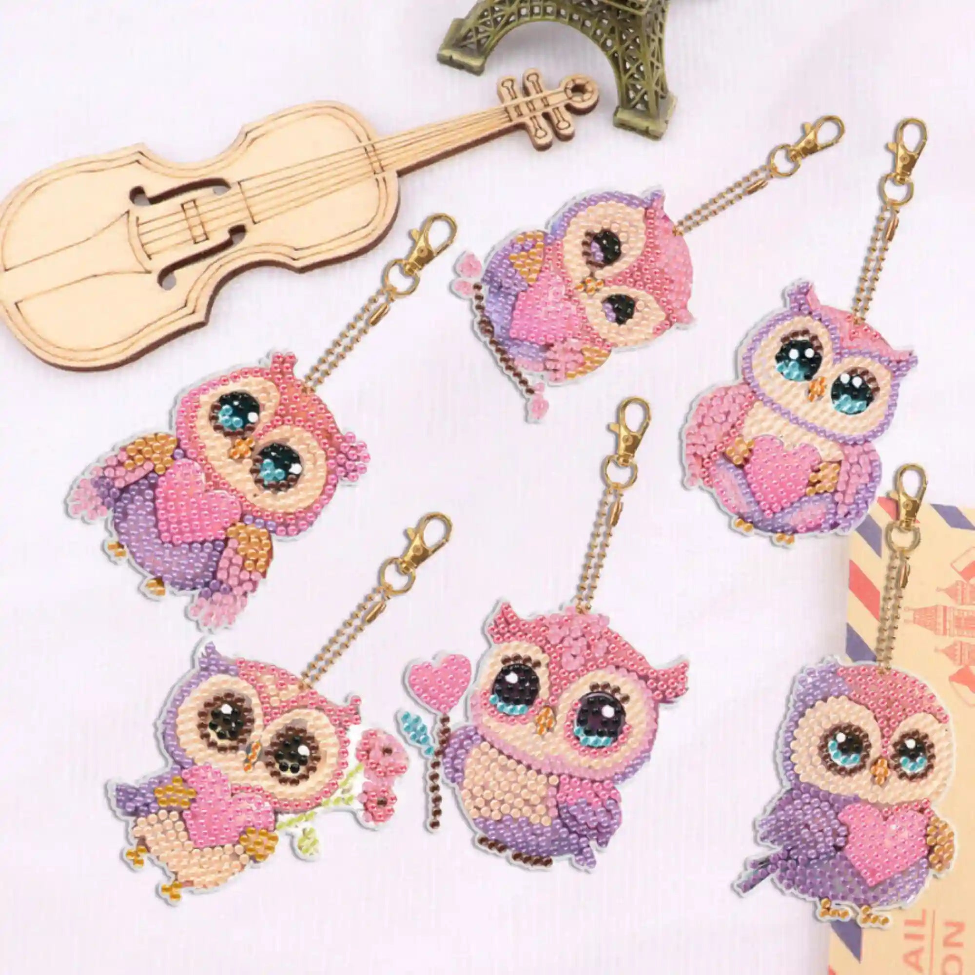 Diamond Painting Schlüsselanhänger - Süße Eulen