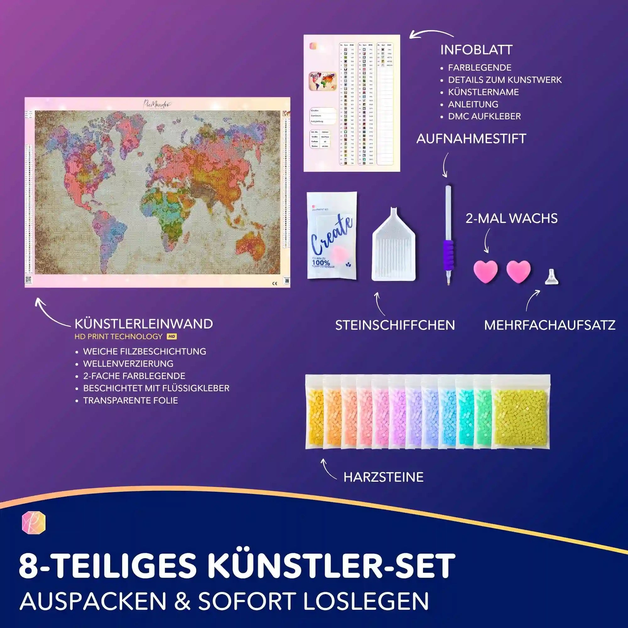 Diamond Painting - Bunte Weltkarte