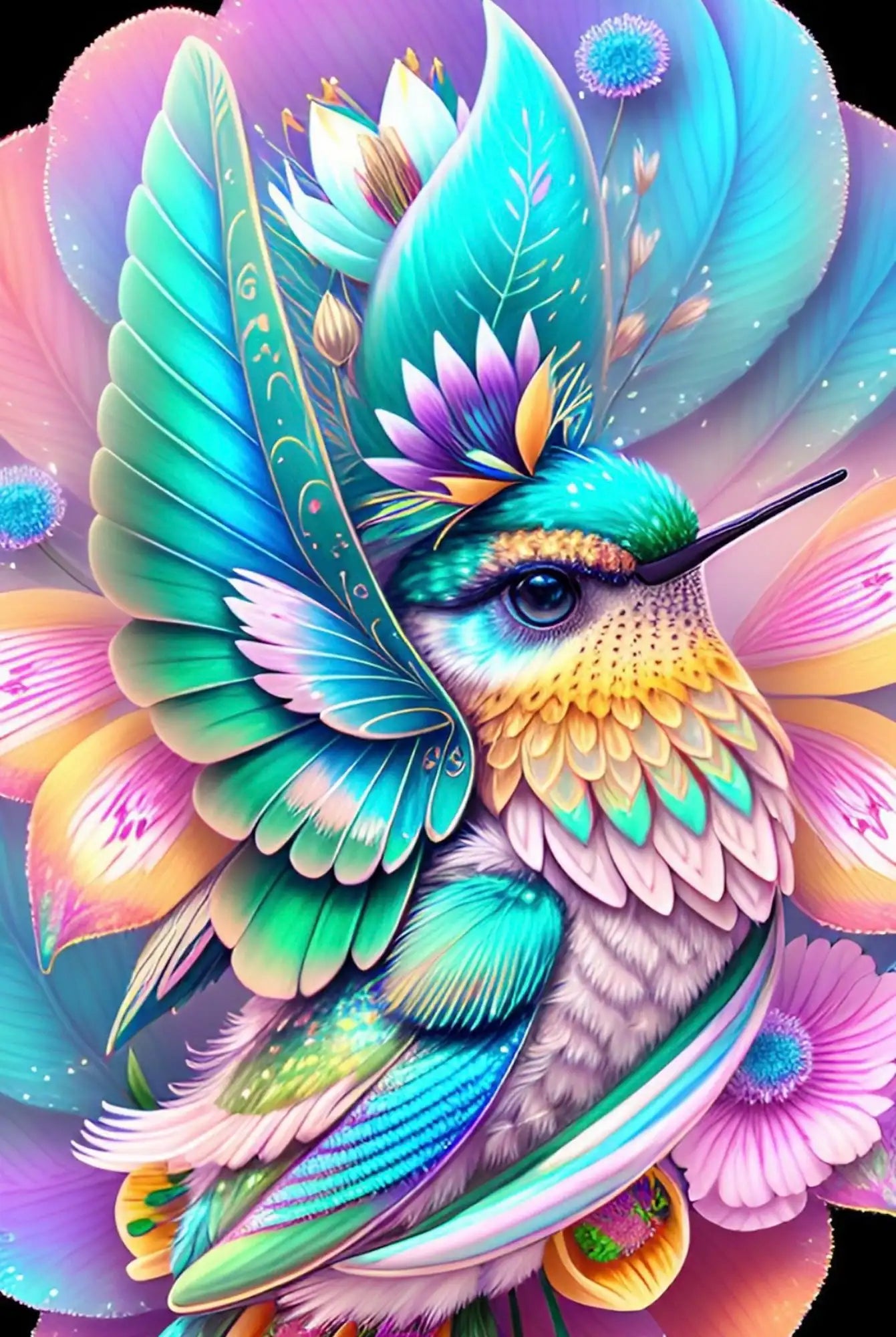 Diamond Painting - Kolibri im Blütenkelch