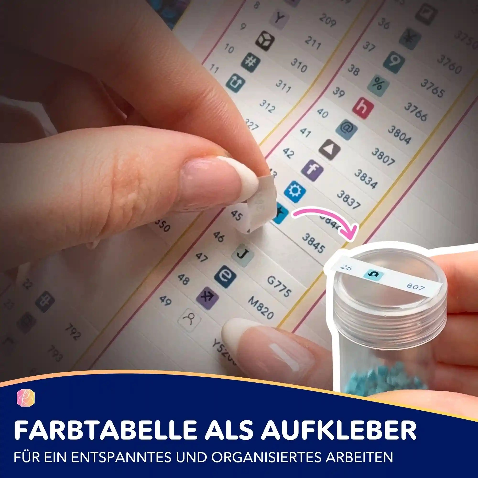 Diamond Painting Zubehör: Klebeetiketten für die Farbtabelle zur Organisation der Steinchen-Döschen
