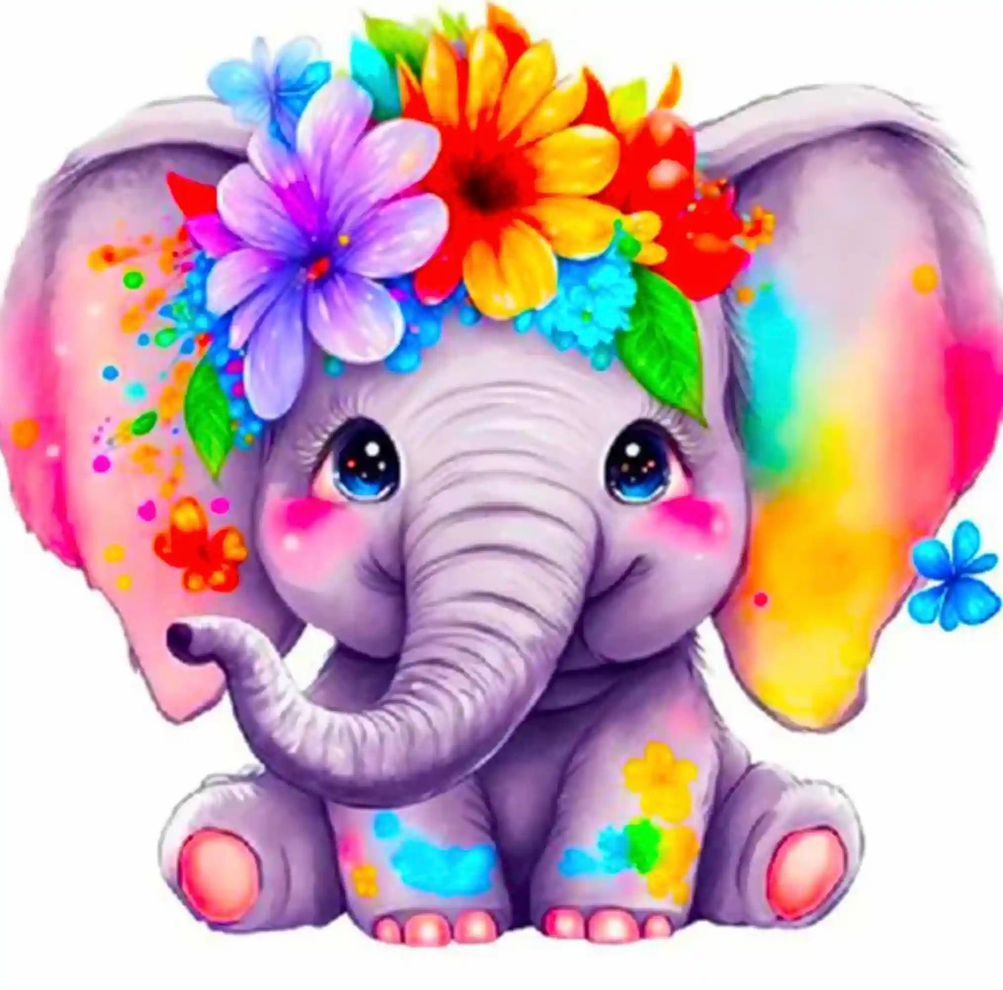 Diamond Painting Kids - Der kleine Blumenelefant