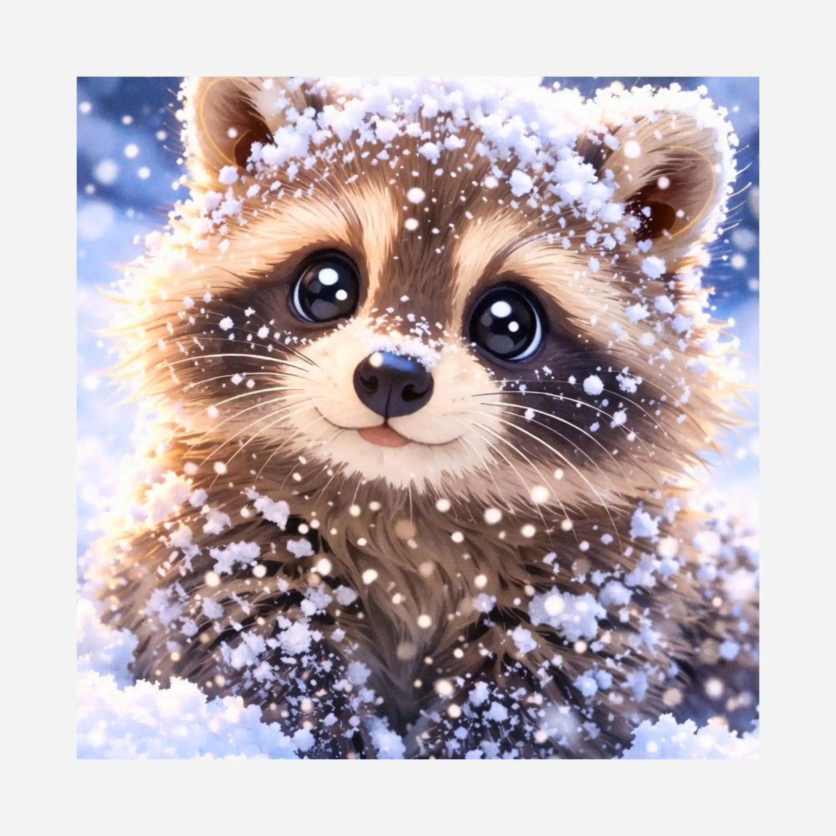 Diamond Painting Silikonpapier Nivali mit niedlichem Baby-Waschbär im Schnee