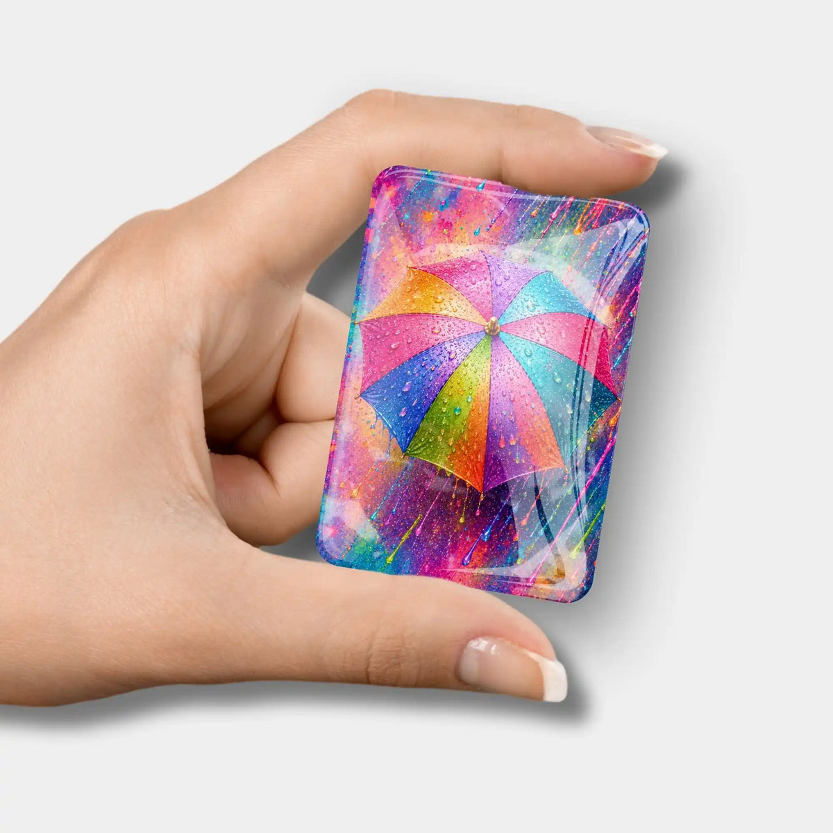 Diamond Painting Cover Minder aus Glas mit buntem Regenschirm-Motiv Das Leben in allen Farben