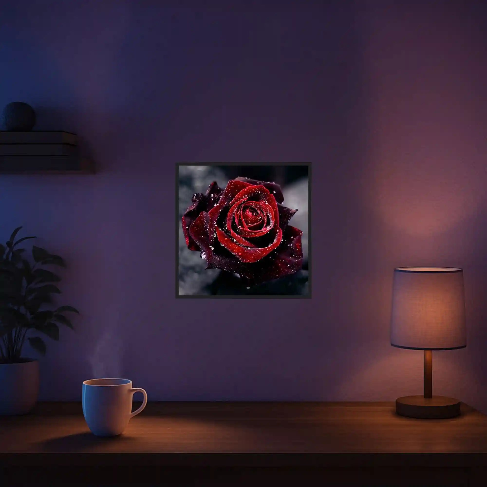 Diamond Painting - Rote Rose im Morgentau