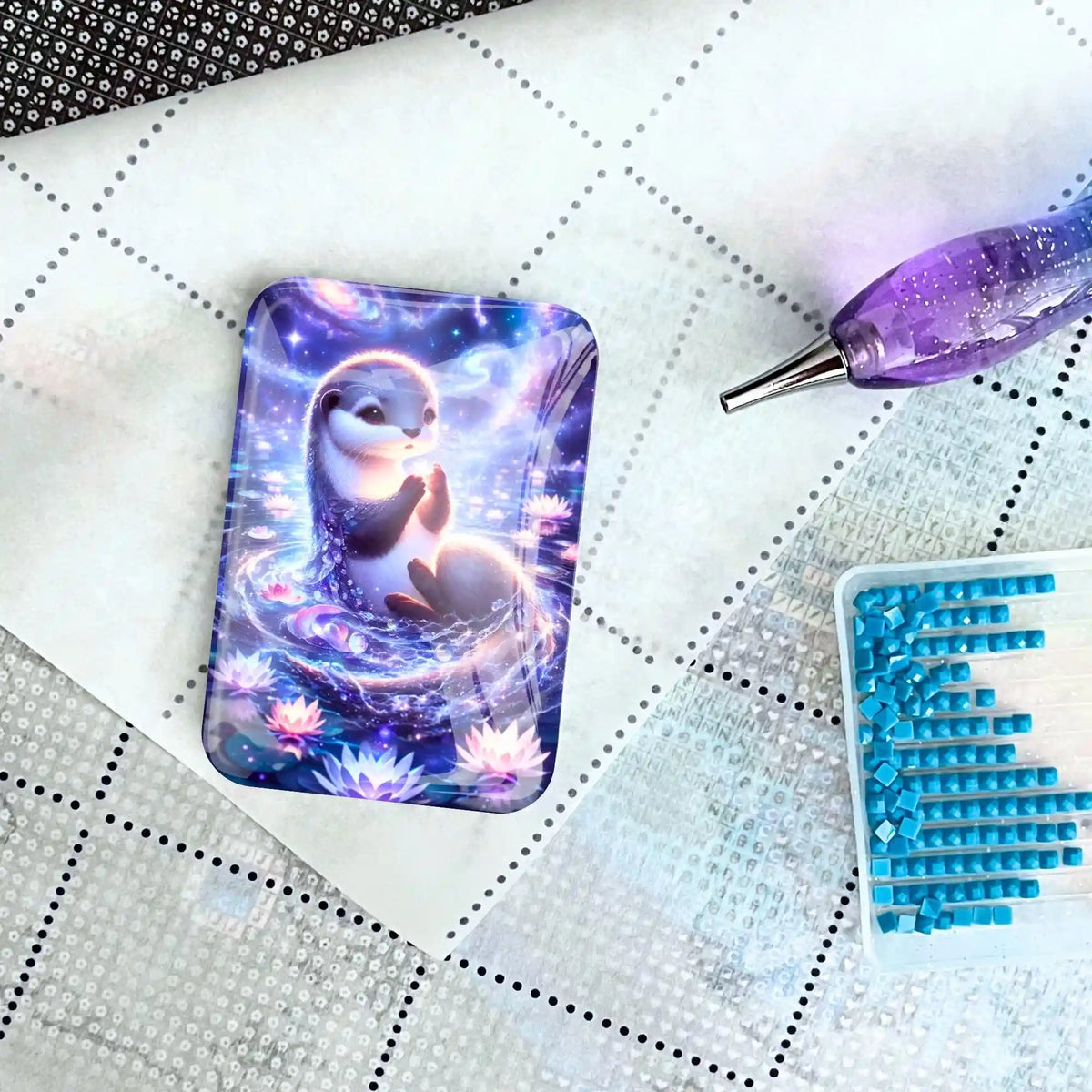 Magischer Cover Minder Hüterin der Sterne für Diamond Painting mit Otter-Motiv auf einer Leinwand mit Stift und Steinchen