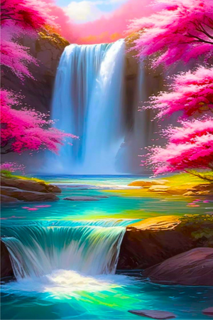 Diamond Painting - Kirschblüten am Wasserfall
