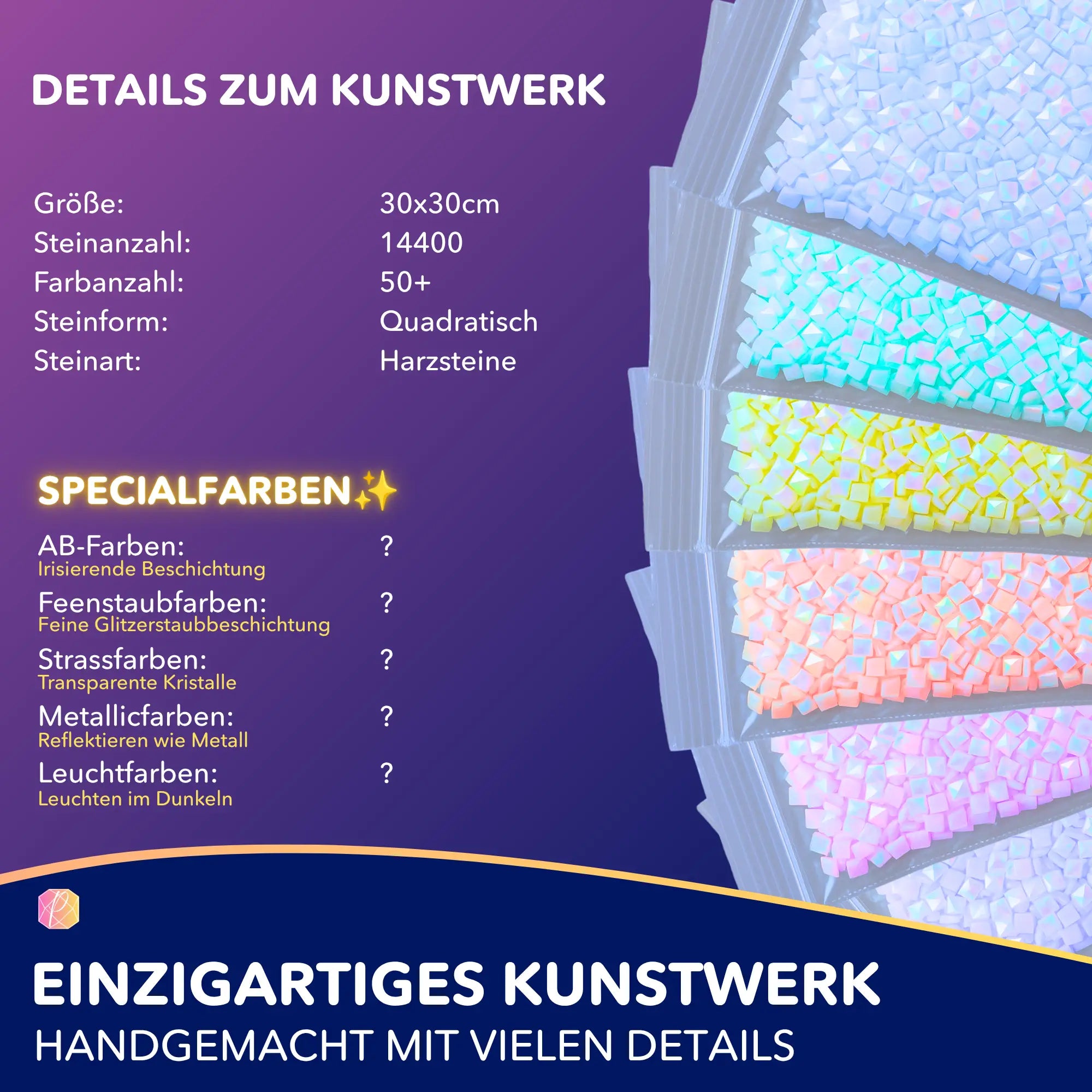 Diamond Painting Set Mystery Edition mit 30x30cm Leinwand, quadratischen Harzsteinen und speziellen Glitzerfarben