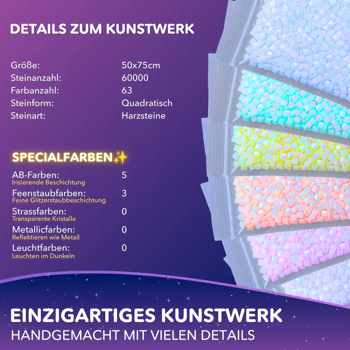 Picmondoo Diamond Painting Mitten ins Abenteuer Details: Eckige Glitzersteine und Specialfarben für 50x75cm Kunstwerk